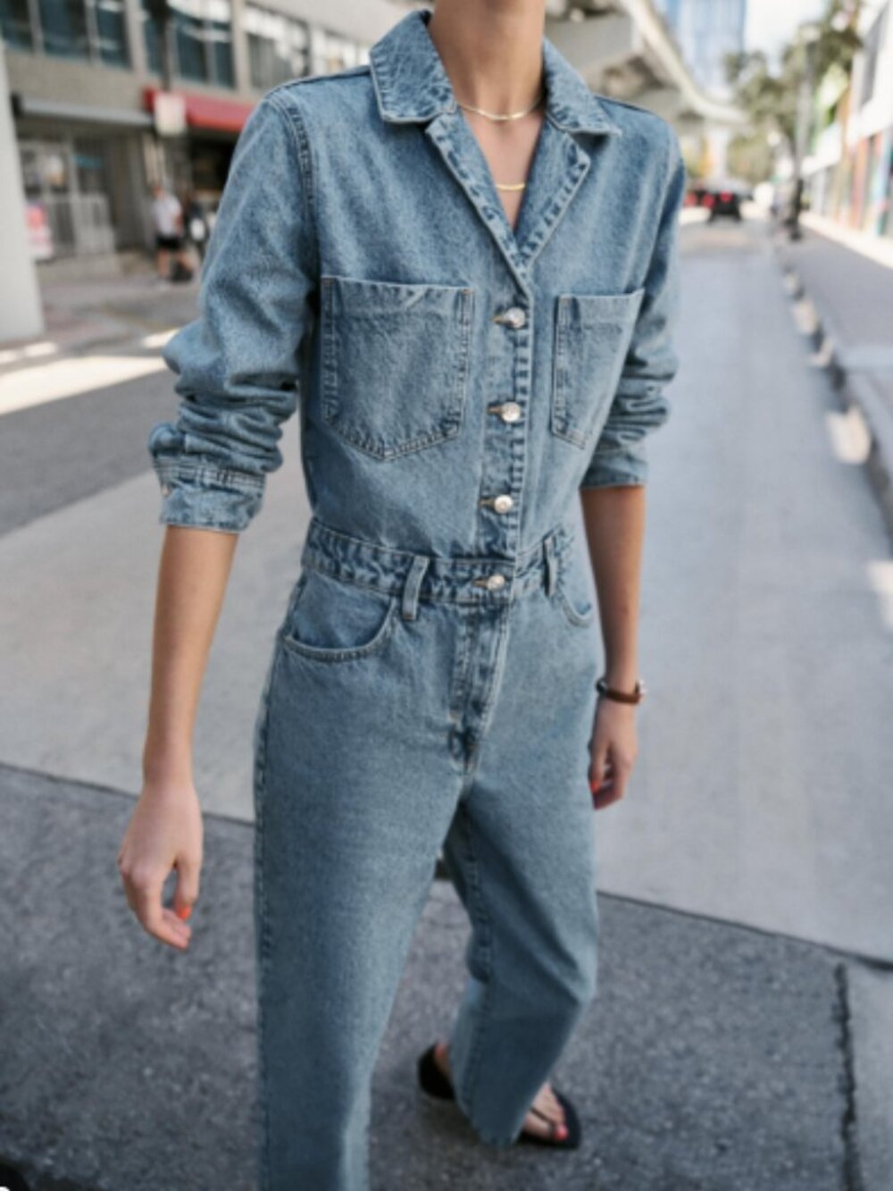 Zara Denim Jumpsuit Long Sleeve Blue Jean Utility Coveralls One Piece Large NWT